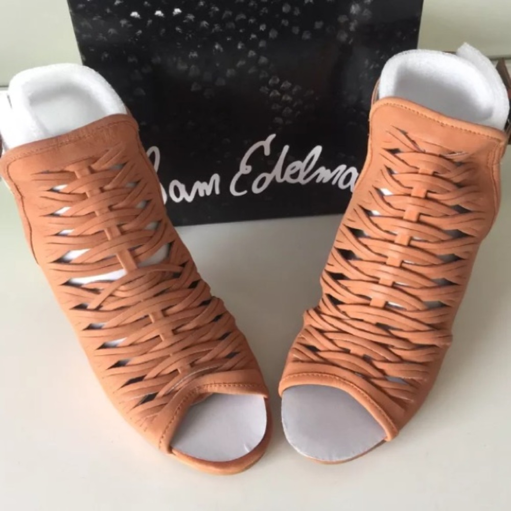 Sam Edelman holly slingback sandal ginger 8.5 chunky stacked heel leather upper